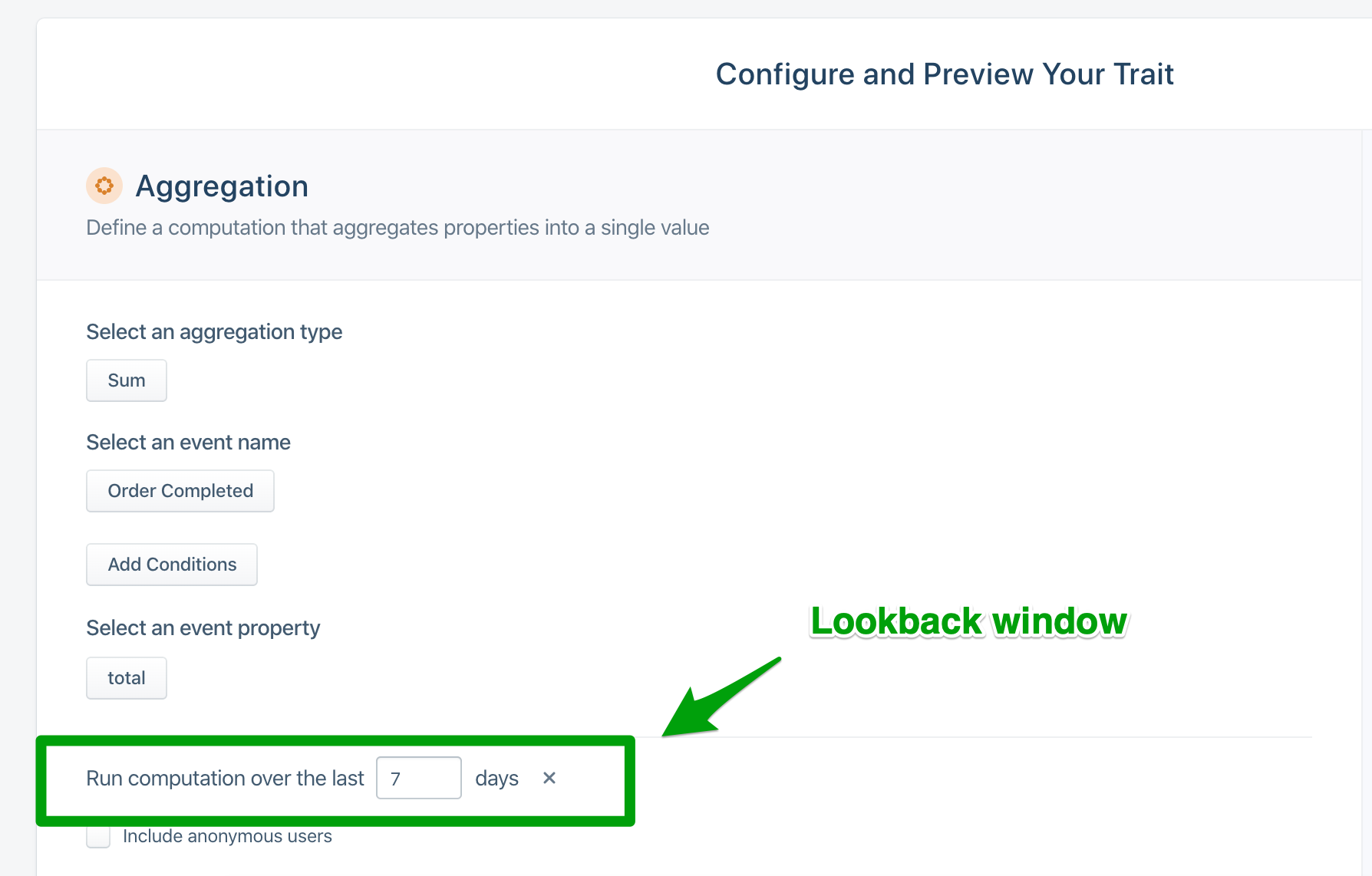 A screenshot of the Segment Configure and Preview Your Trait screen.