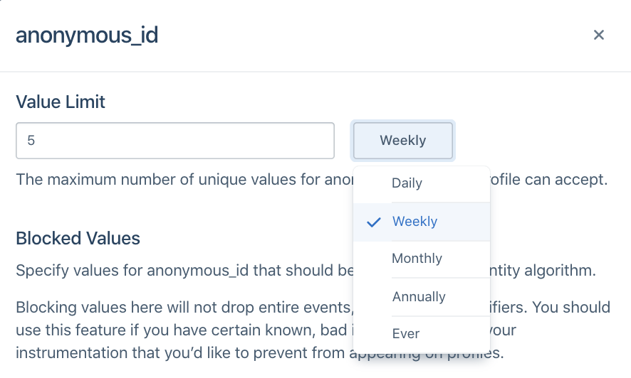 Add value limits for an identifier type